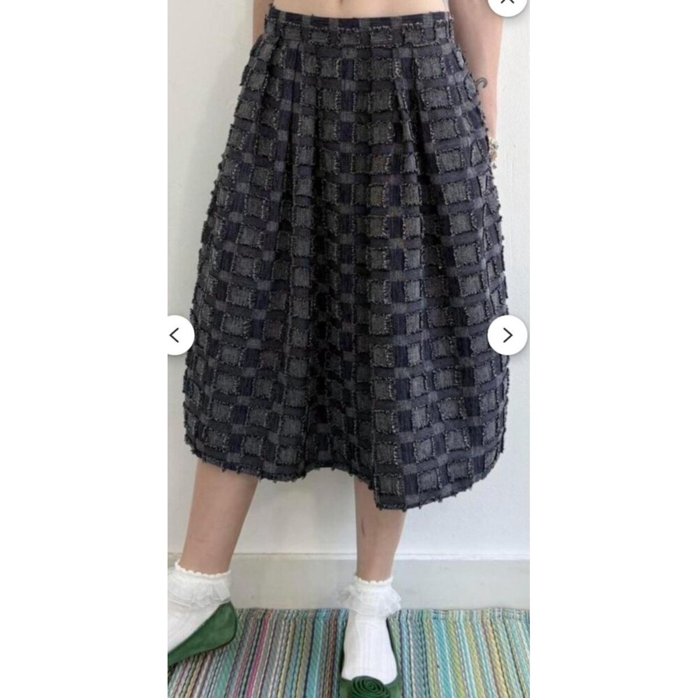 Eva Mendes NY&C Frayed Plaid Midi Skirt 12 Distressed Textured Blue Whimsygoth